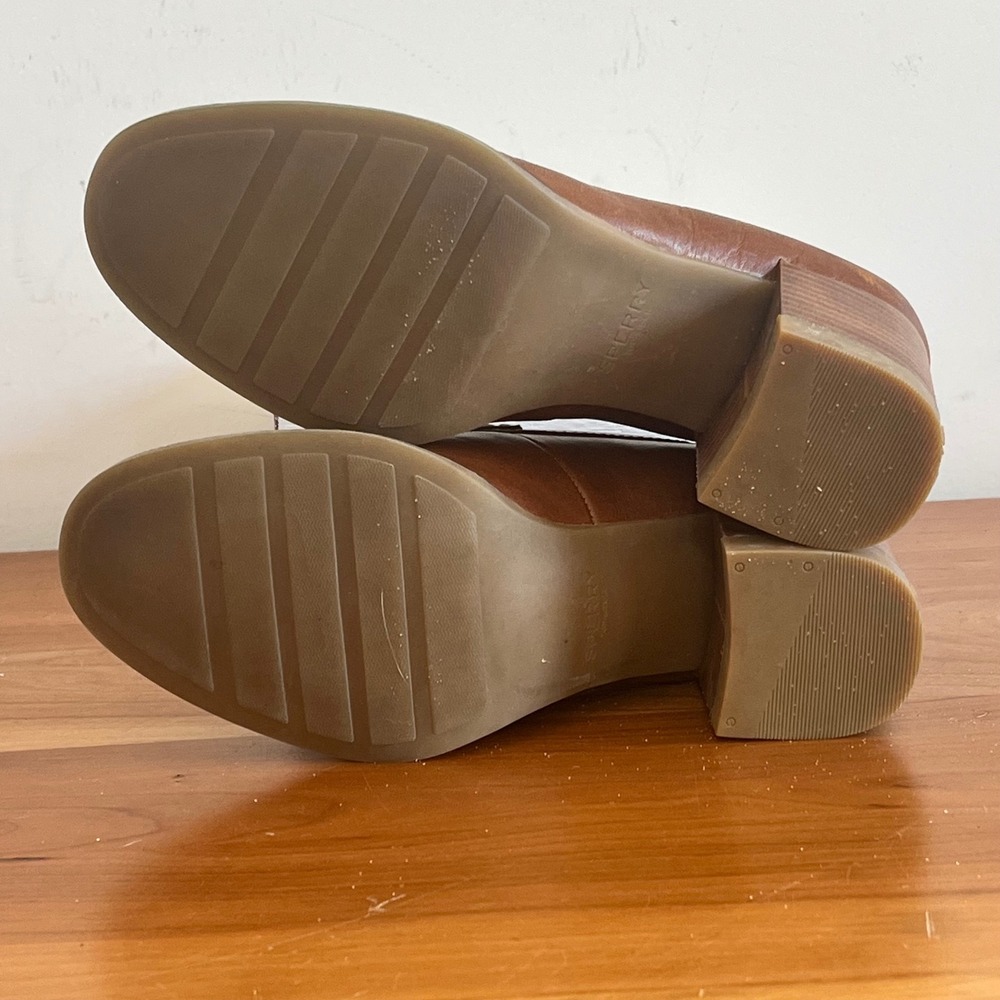 Sperry Seaport Penny Loafer Tan Leather Block Heels STS86537 Womens 5.5 - Picture 6 of 7